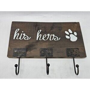 His Hers Paw Print Wooden Key Leash Holder Wall Mounted 3 Hook Rack Hobby Lobby